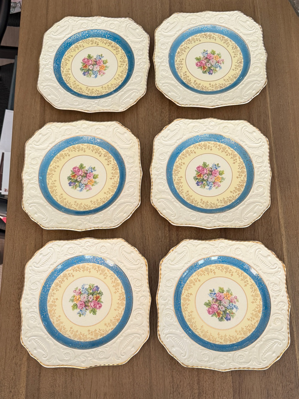 Classic Cream and Blue Floral Porcelain Dessert Plates (Set of 6)